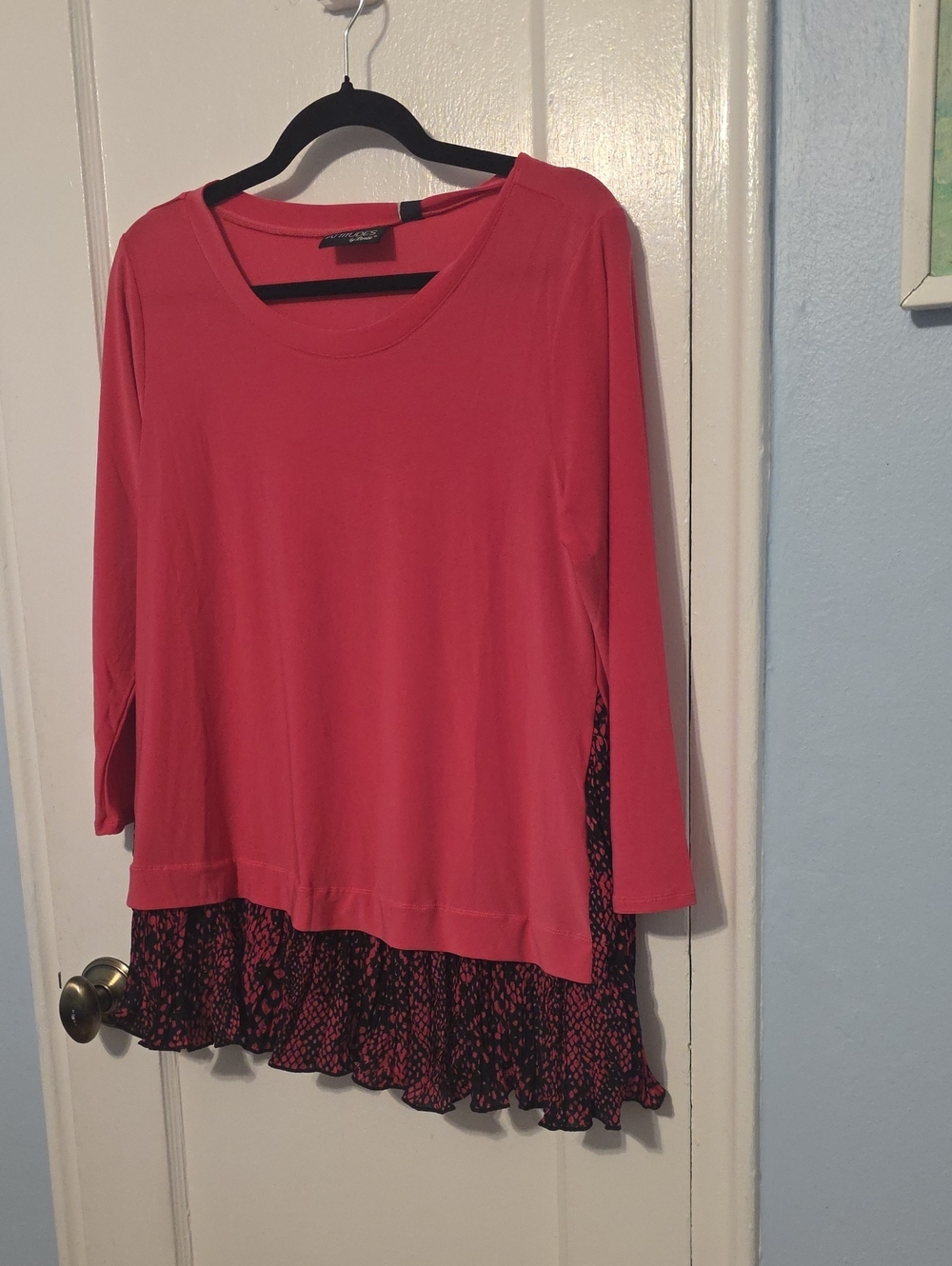 Attitudes by Renee Coral Layered Hem Long Sleeve Tunic with Printed Ruffle
